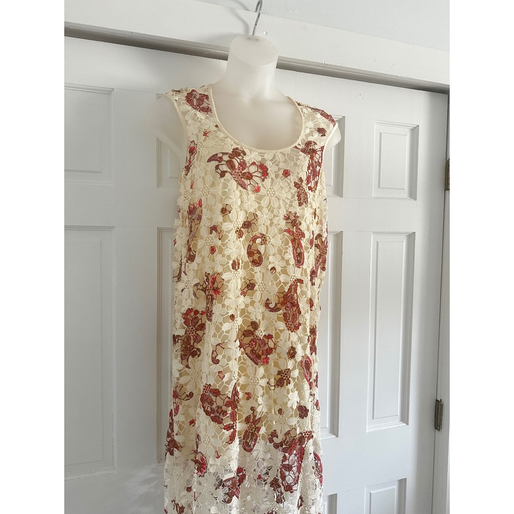 Free People Lilly Lace Maxi Dress Ivory Red Paisley Floral Crochet OB1524608 M - Picture 4 of 7